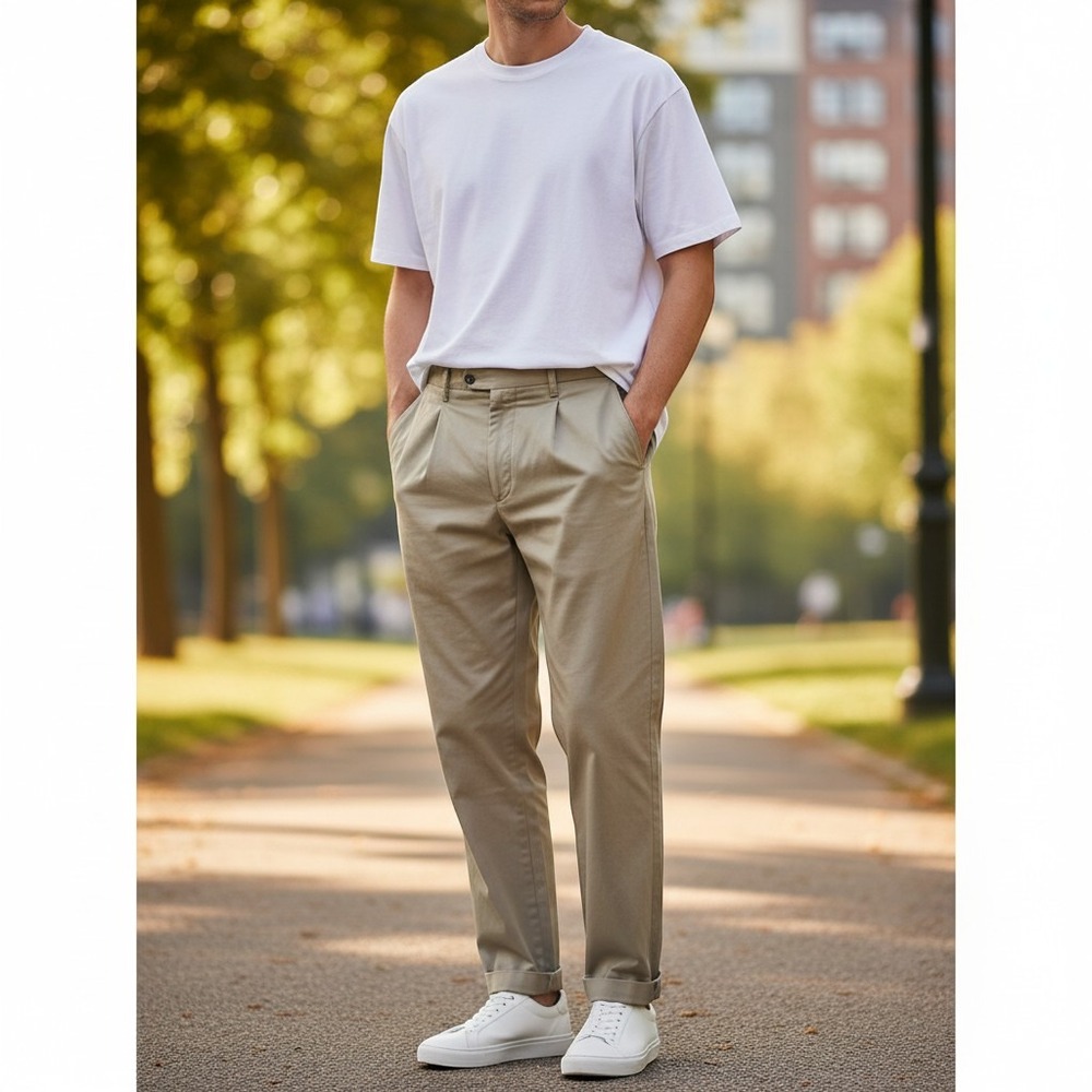 Nautica Dress Pants 42W 30L Tan Excellent 100% Wool Super 100s Pleated Cuffed